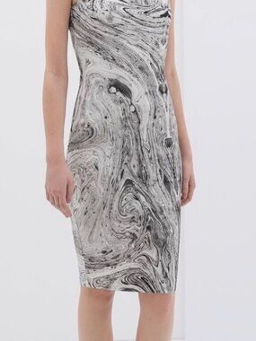 Zara WB Collection Marble-Print Midi Sheath Dress - White & Black